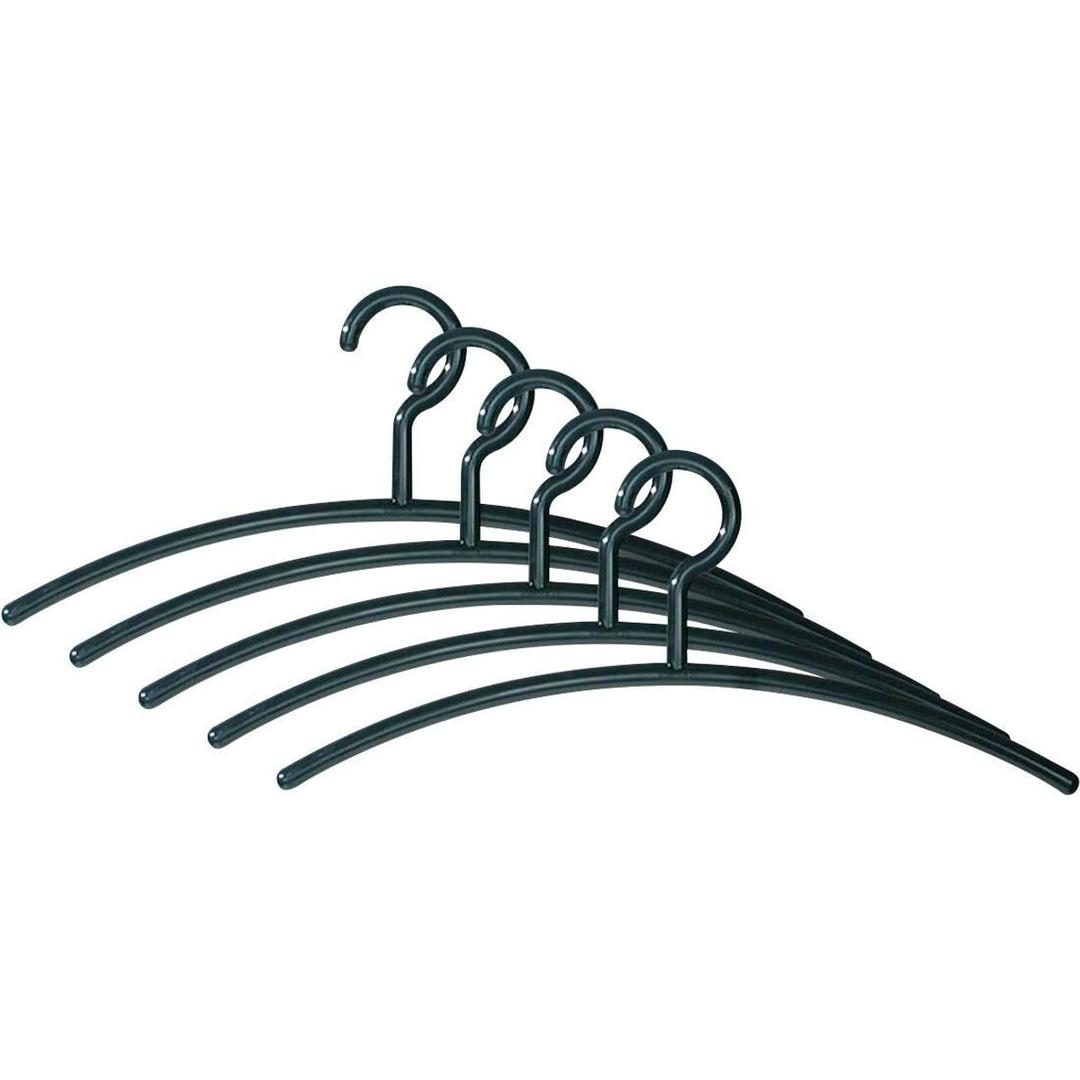 Arqués, sans barre, noirs, lot de 5 Cintres en plastique KERKMANN - Lot de 5 cintres kerkmann en plastique noir, forme arquée