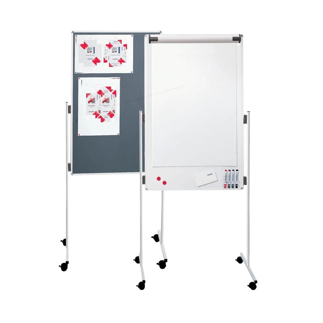 Tableau blanc magnétique et feutre au dos, 4 roulettes Paperboard combiné ECO FRANKEN - Paperboard combiné FRANKEN KombiFlipchart ECO, face tableau blanc et face en feutre