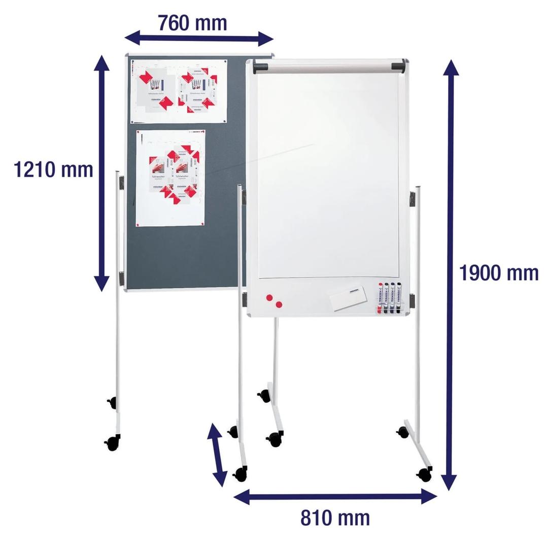 Tableau blanc magnétique et feutre au dos, 4 roulettes Paperboard combiné ECO FRANKEN - Cotes du paperboard combiné FRANKEN KombiFlipchart ECO