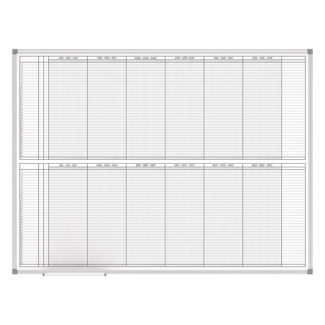 Permanent, 120 x 90 cm, 35 lignes Planning annuel 2 x 6 mois MAULstandard MAUL - Planning annuel 2 x 6 mois MAUL MAULstandard 120 x 90 cm