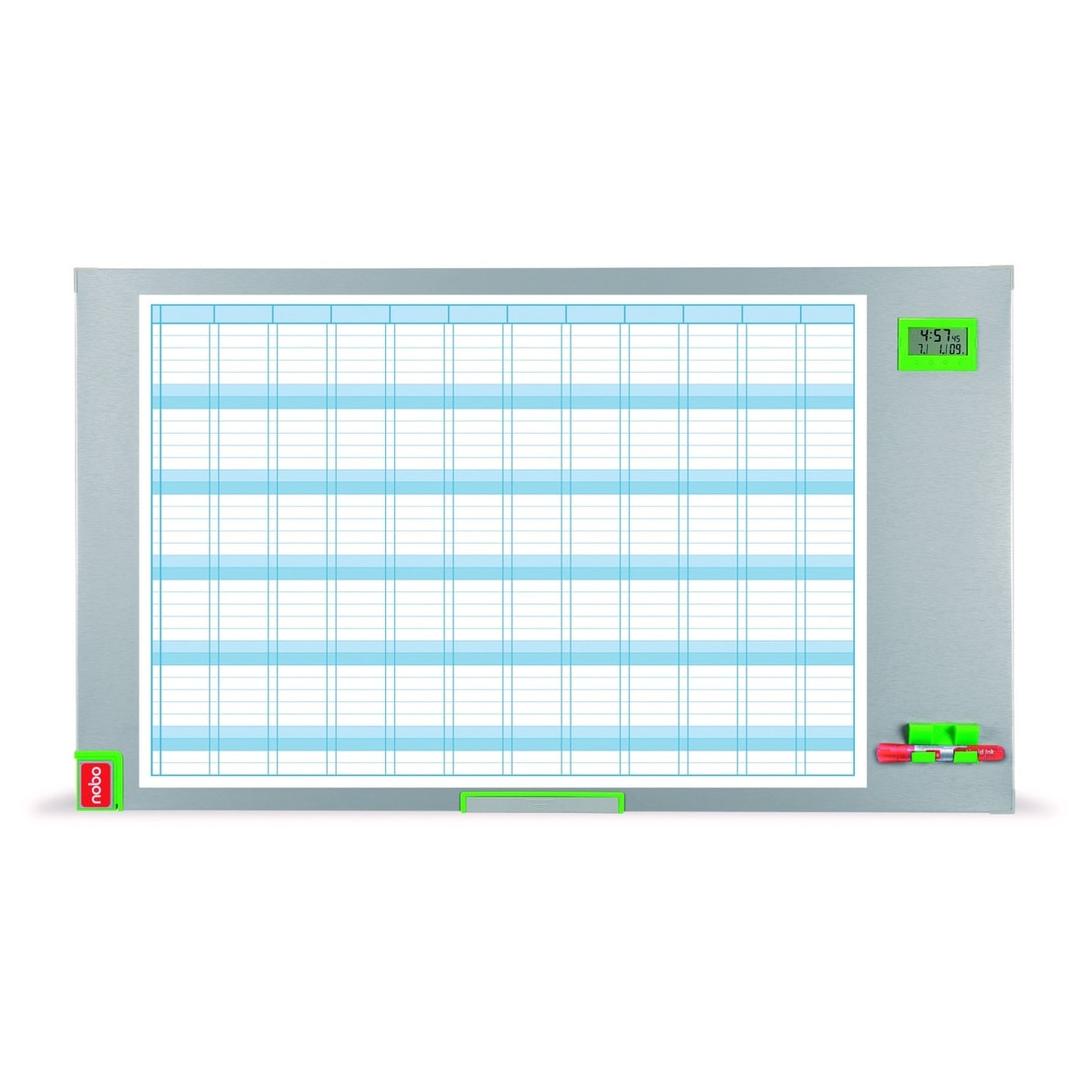 Magnétique, non daté, bande de notes avec date et heure Planning calendrier Performance Plus NOBO - Planning calendrier Nobo Performance Plus avec affichage de la date et de l'heure