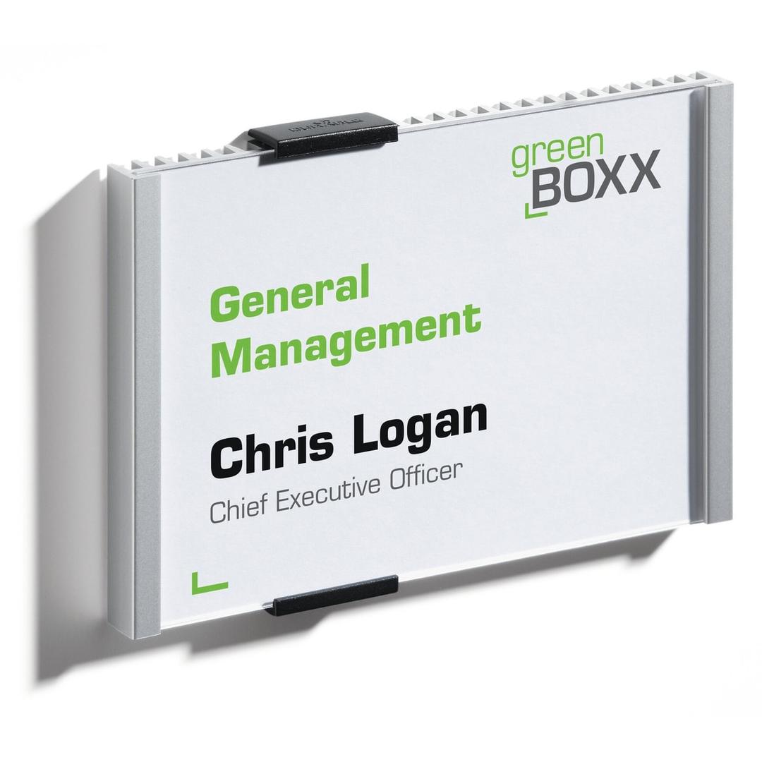 149 x 105,5 mm Plaque de porte INFO SIGN DURABLE - Plaque de porte DURABLE INFO SIGN 149 x 105,5 mm, dos aluminium argent et fenêtre acrylique