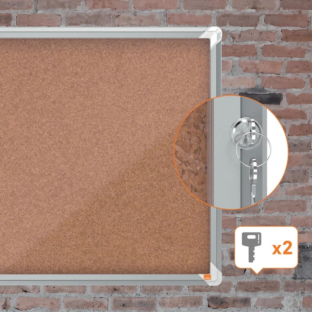 Intérieure, fond en liège, 8 x A4 Vitrine d'affichage Premium Plus NOBO - Vitrine d'affichage d'intérieur nobo Premium Plus en liège 8 x A4, serrure latérale