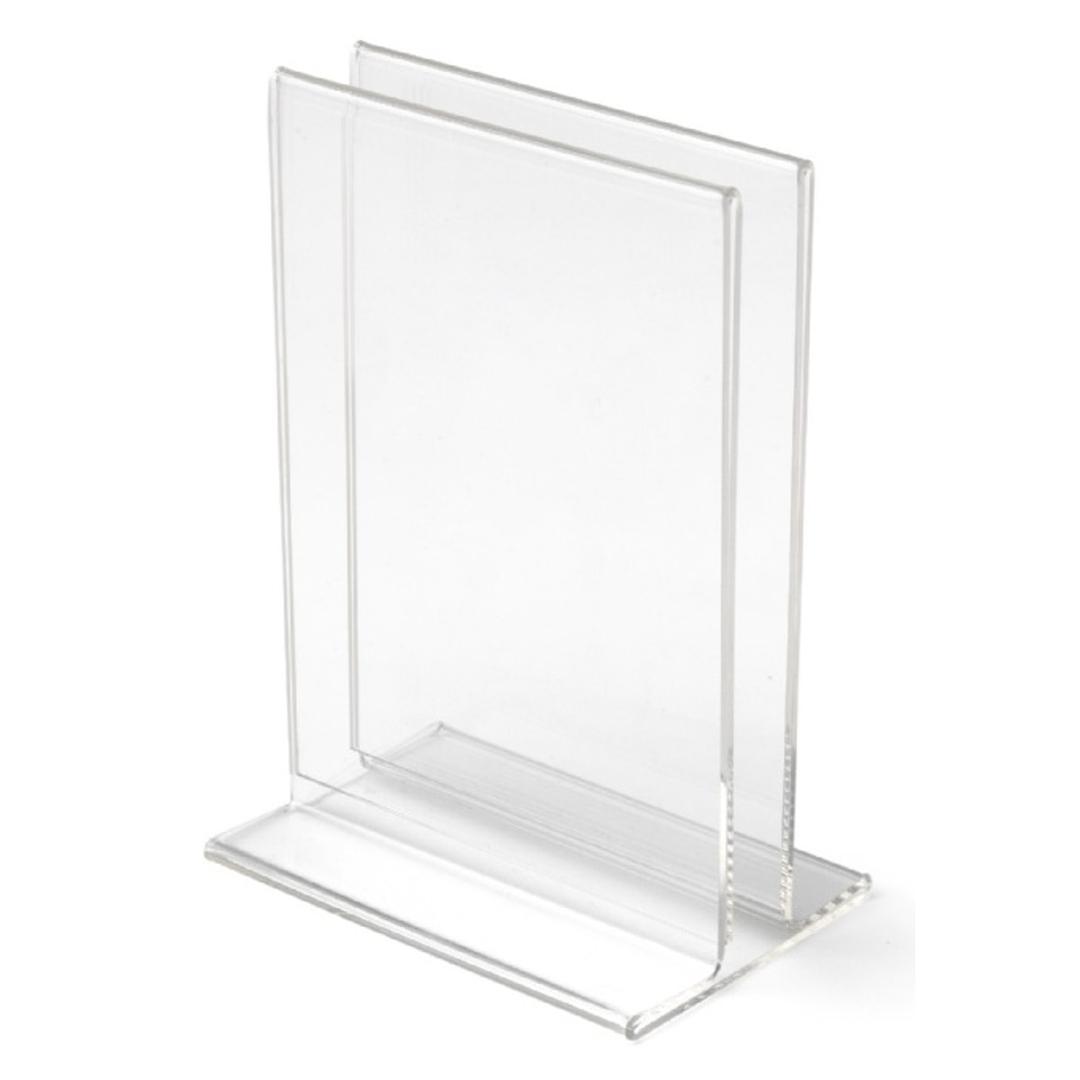 A6 portrait, acrylique transparent Porte-menu double face DEFLECTO - Porte-menu double face deflecto A6 en acrylique transparent, sur socle en T