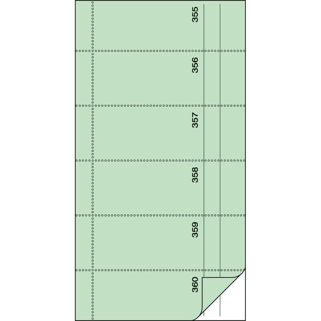 105 x 200 mm, 360 coupons, vert clair Carnet de commande avec carbone SIGEL - Carnet de commande sigel vert clair, coupons numérotés 355 à 360, feuille copie blanche