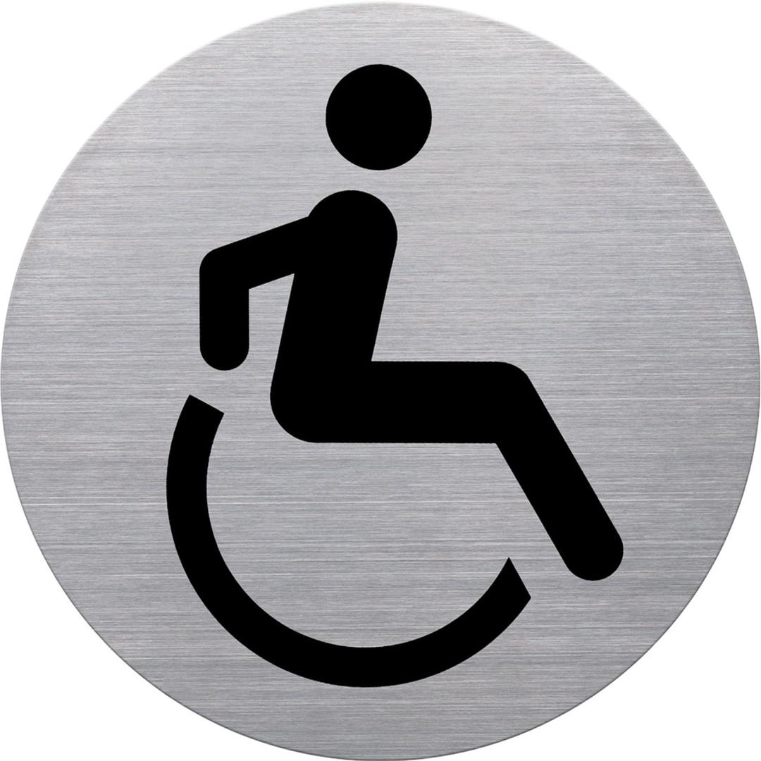 Inox brossé, Ø 115 mm Plaque accès handicapés the badge HELIT - Plaque accès handicapés helit the badge, fauteuil roulant imprimé en noir sur inox brossé