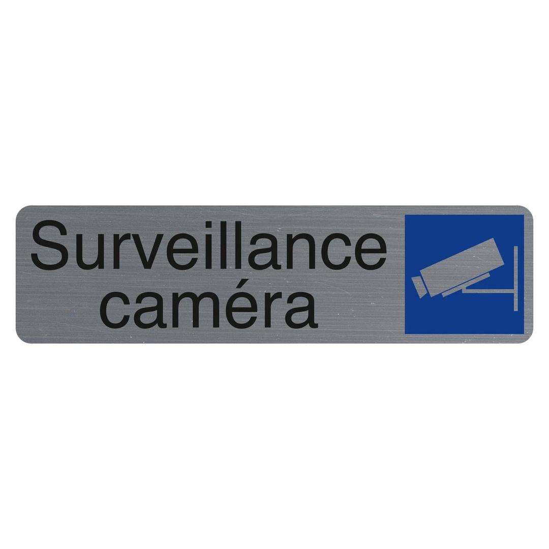 Aspect aluminium brossé, 165 x 44 mm Plaque Surveillance caméra adhésive 67153E EXACOMPTA - Plaque adhésive Surveillance caméra EXACOMPTA 67153E, pictogramme caméra bleu