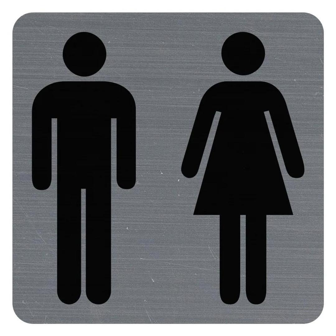 Aspect aluminium brossé, 75 x 75 mm Plaque WC adhésive 67178E EXACOMPTA - Plaque WC adhésive EXACOMPTA 67178E carrée, pictogrammes homme et femme