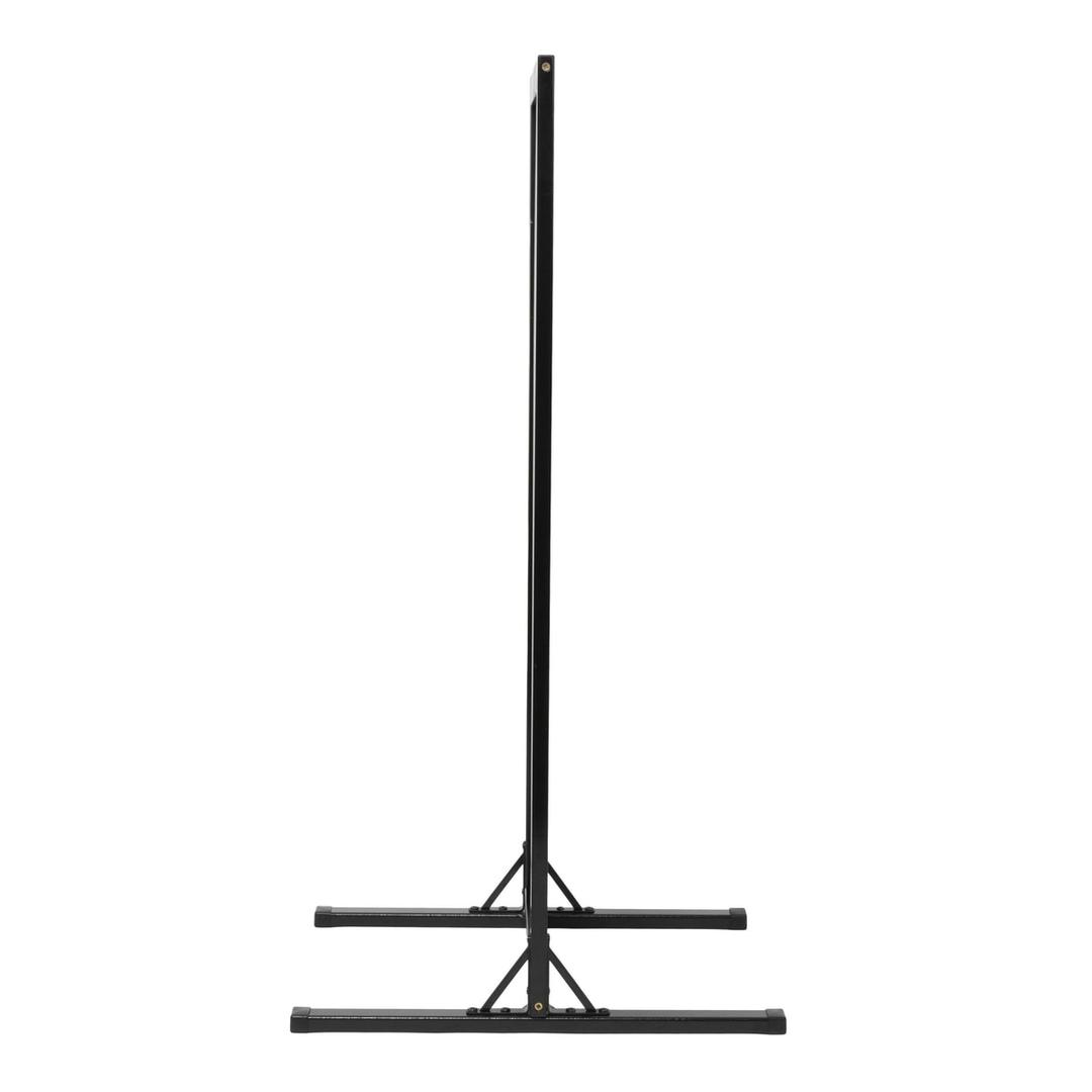 Hauteur 120 cm, piètement en T, cadre noir Stop-trottoir ardoise sur pieds WOODY SECURIT - Stop-trottoir Securit WOODY Pavement Stand de profil