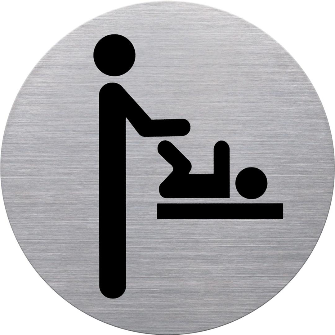 Inox brossé, Ø 115 mm Plaque change bébé the badge HELIT - Plaque change bébé helit the badge, table à langer imprimée en noir sur inox brossé