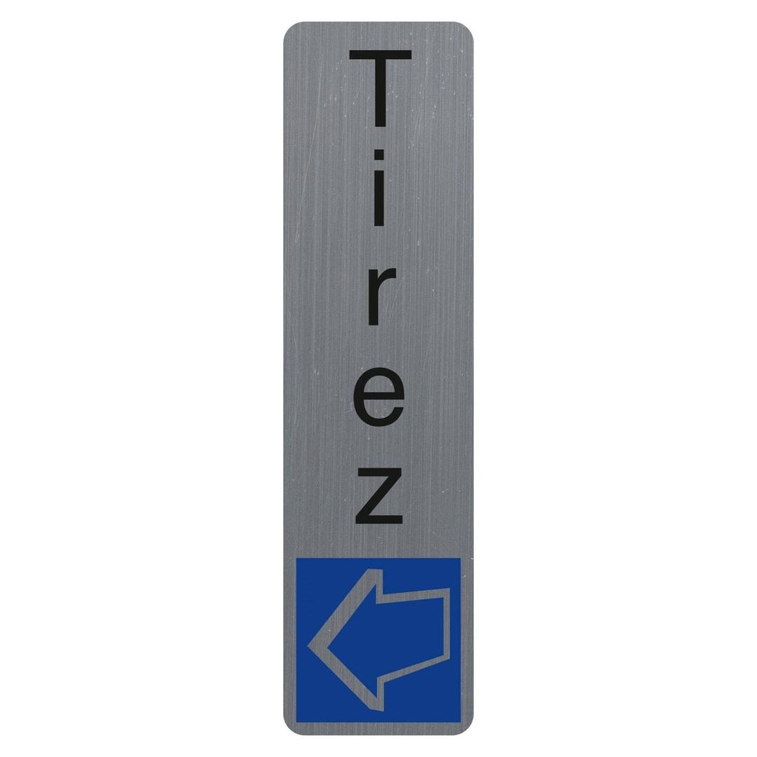 Aspect aluminium brossé, 44 x 165 mm Plaque Tirez adhésive 67158E EXACOMPTA - Plaque adhésive Tirez EXACOMPTA 67158E verticale, flèche bleue