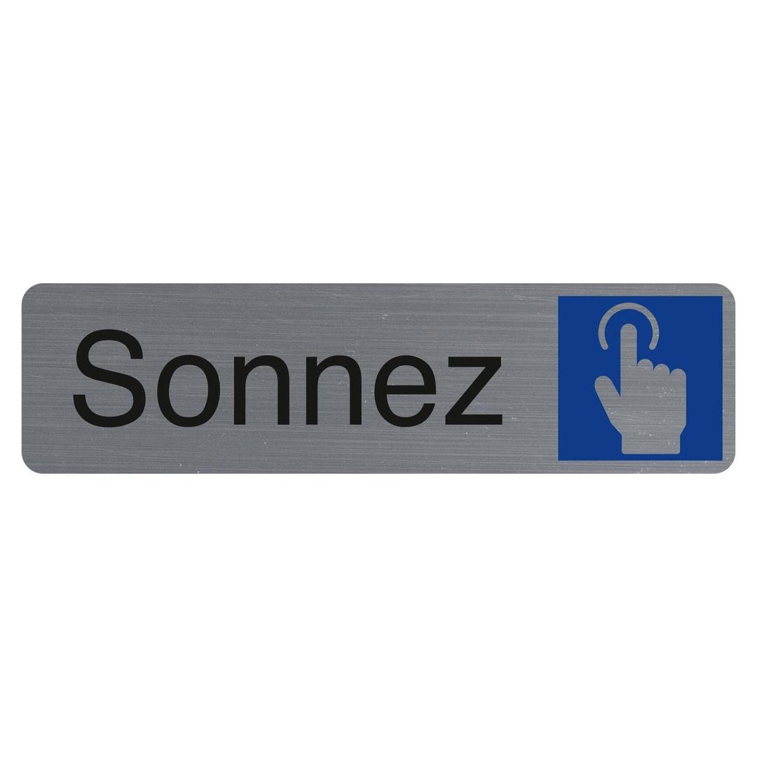 Aspect aluminium brossé, 165 x 44 mm Plaque Sonnez adhésive 67162E EXACOMPTA - Plaque adhésive Sonnez EXACOMPTA 67162E, doigt sur une sonnette