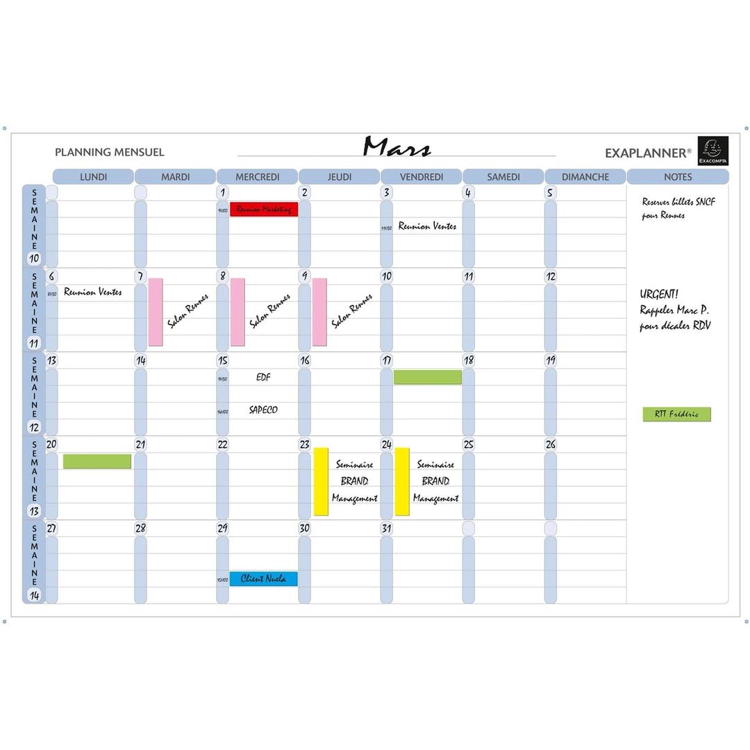 90 x 59 cm, textes en français Planning magnétique mensuel Exaplanner EXACOMPTA - Planning mensuel EXACOMPTA Exaplanner garni de magnets de couleur, en situation