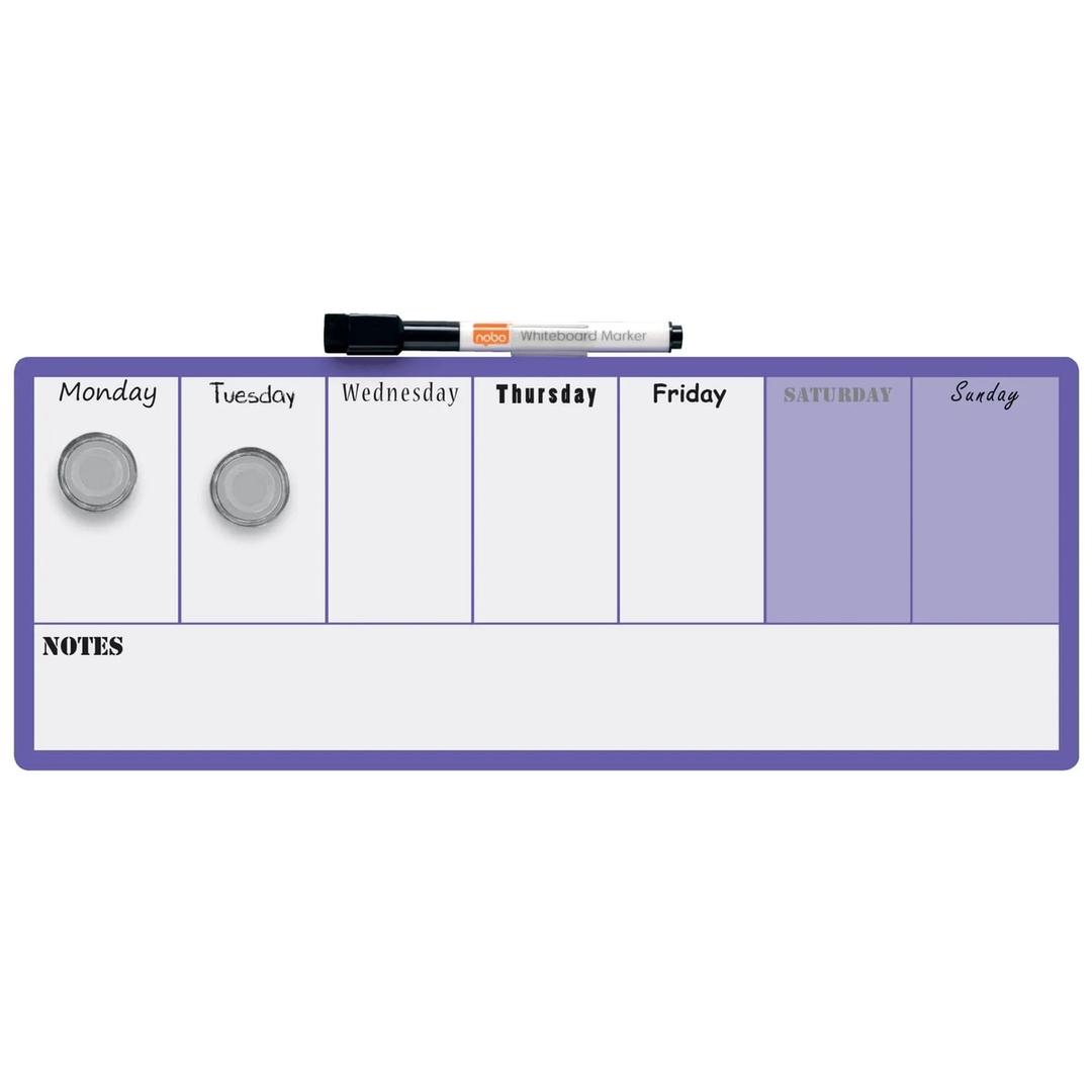 36 x 14 cm, violet, jours en anglais Mini planning hebdomadaire magnétique NOBO - Mini planning hebdomadaire Nobo avec son marqueur et deux aimants