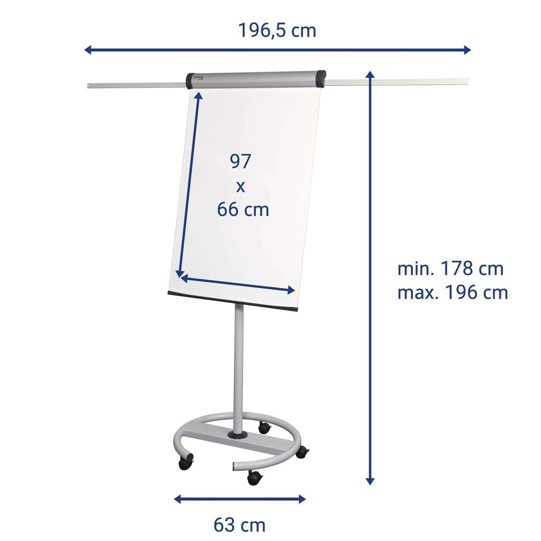 Magnétique, pied rond à 5 roulettes, 2 bras Paperboard mobile solid MAUL - Cotes du paperboard mobile MAULsolid