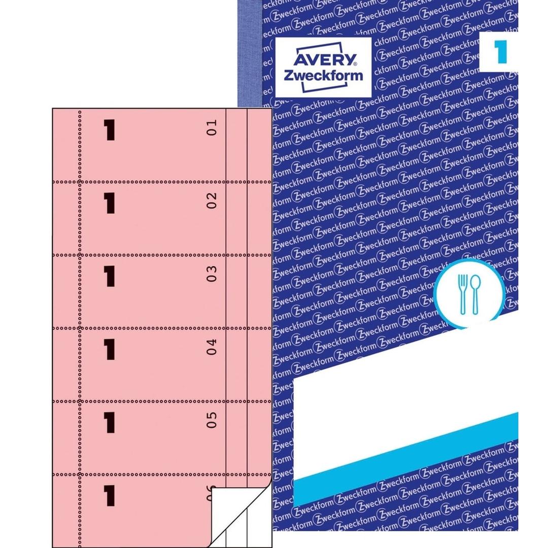 Avec carbone, 300 bons, rose Carnet de commande serveur n° 1 AVERY - Carnet de commande AVERY Zweckform 831, coupons roses marqués 1 et numérotés, double blanc