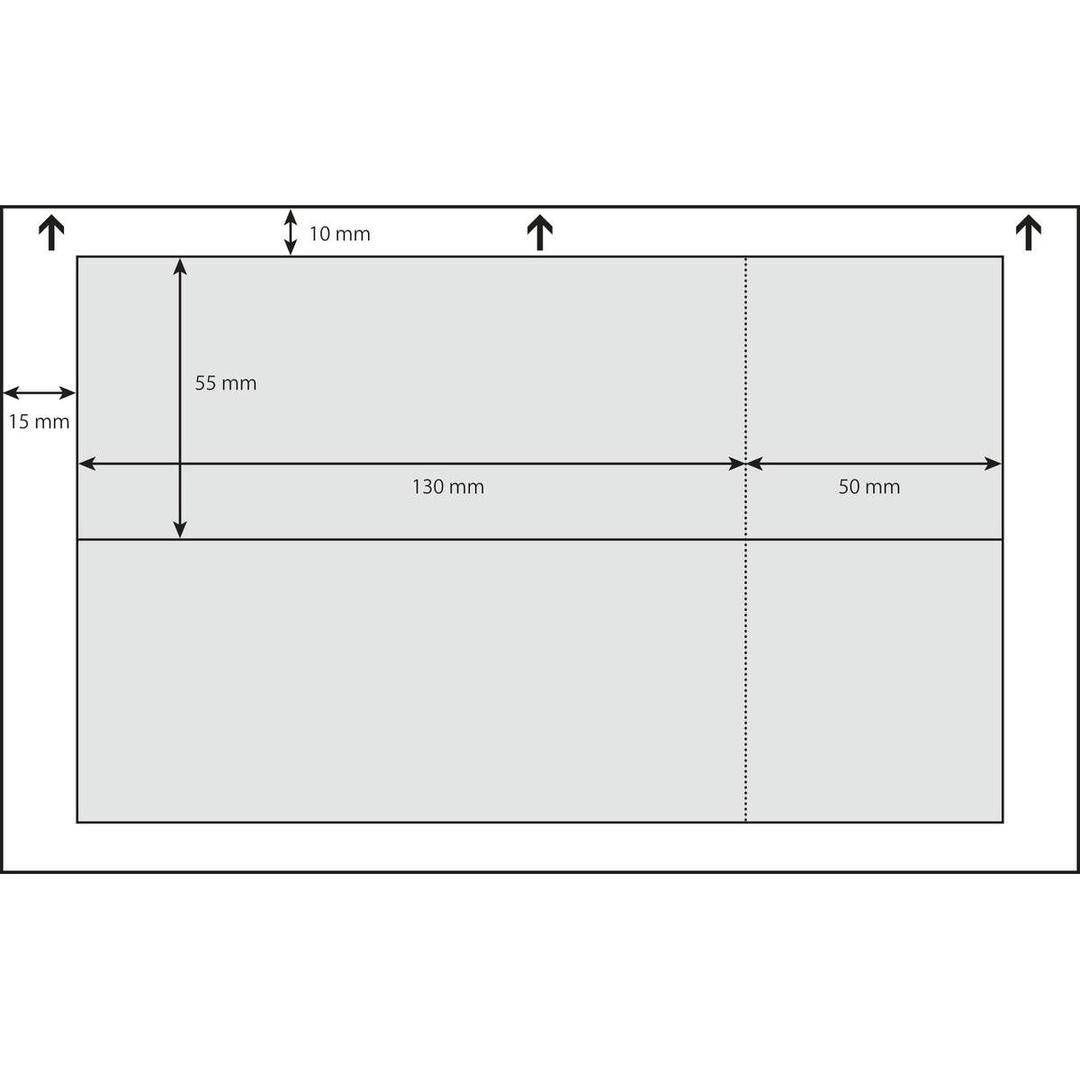 180 x 55 mm avec souche, lot de 100 Billet d'entrée imprimable SIGEL - Plan coté du billet d'entrée sigel et de sa souche