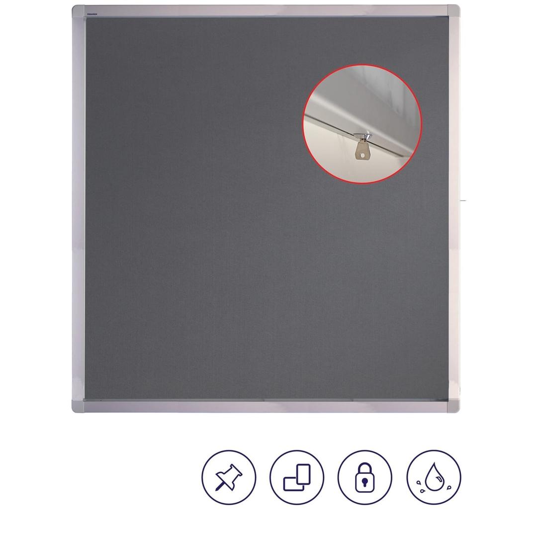 Extérieur abrité, fond en feutre gris, 4 x A4 Vitrine d'affichage ECO FRANKEN - Vitrine d'affichage FRANKEN ECO en feutre gris 4 x A4, serrure et équipements