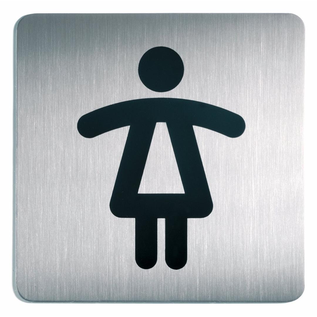 Inox brossé, carrée 150 x 150 mm Plaque WC femmes 4956 DURABLE - Plaque WC femmes DURABLE 4956 carrée en inox brossé, silhouette noire