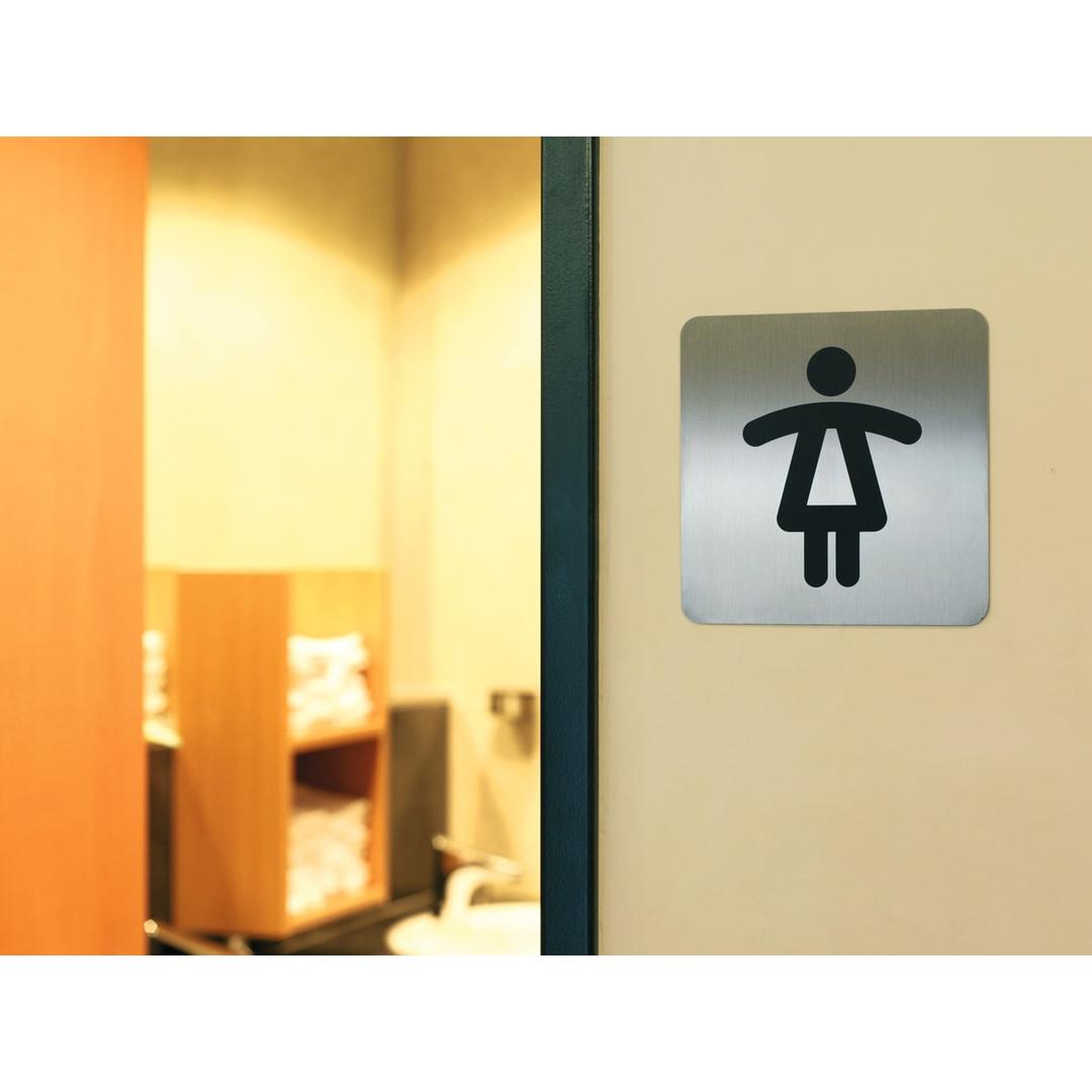 Inox brossé, carrée 150 x 150 mm Plaque WC femmes 4956 DURABLE - Plaque WC femmes DURABLE 4956 collée sur une porte