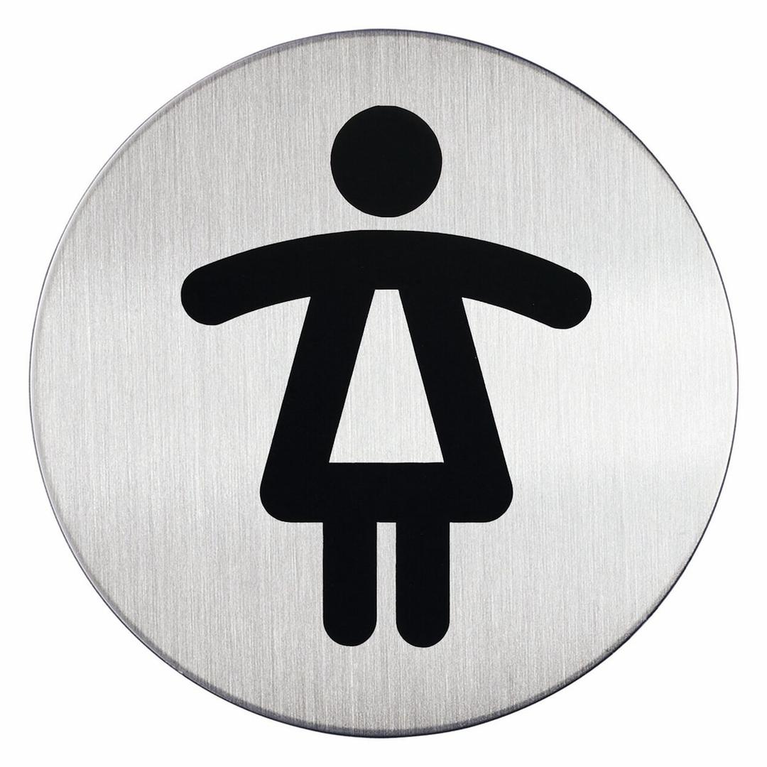 Inox brossé, Ø 83 mm Plaque WC femmes 4904 DURABLE - Plaque WC femmes DURABLE 4904 ronde en inox brossé, silhouette noire