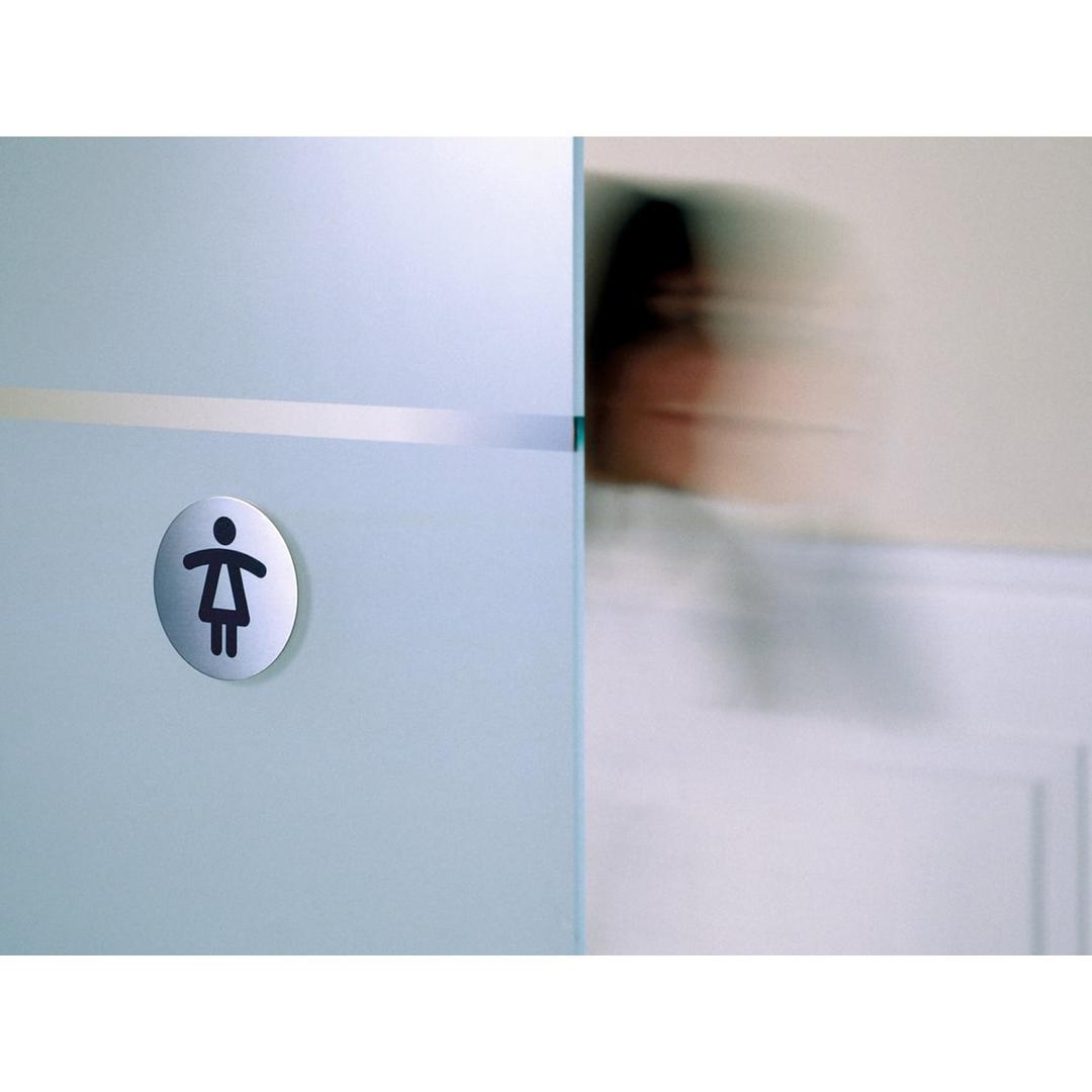 Inox brossé, Ø 83 mm Plaque WC femmes 4904 DURABLE - Plaque WC femmes DURABLE 4904 collée sur une porte vitrée