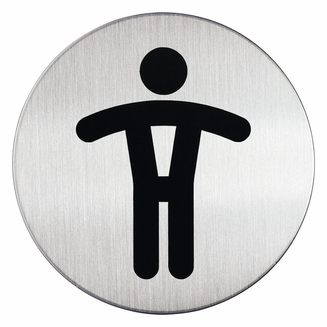 Inox brossé, Ø 83 mm Plaque WC hommes 4905 DURABLE - Plaque WC hommes DURABLE 4905 ronde en inox brossé, silhouette noire