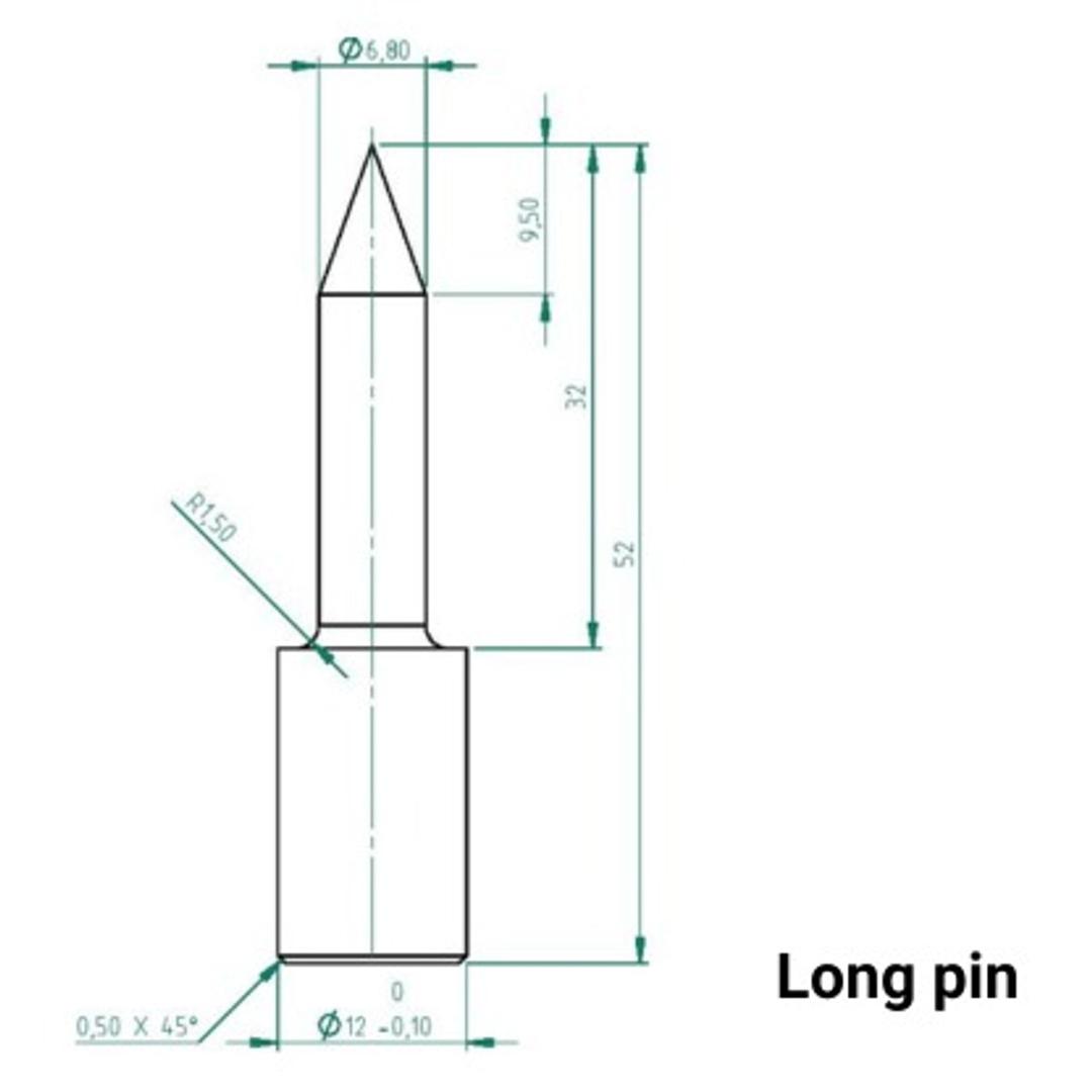 Broches de rechange pour destructeur de disques durs Kit de broches MMD360+ PRODEVICE - Plan coté de la broche longue PRODEVICE pour destructeur MMD360+