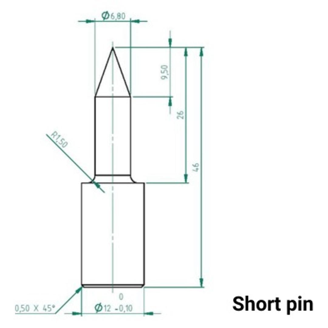 Broches de rechange pour destructeur de disques durs Kit de broches MMD360+ PRODEVICE - Plan coté de la broche courte PRODEVICE pour destructeur MMD360+