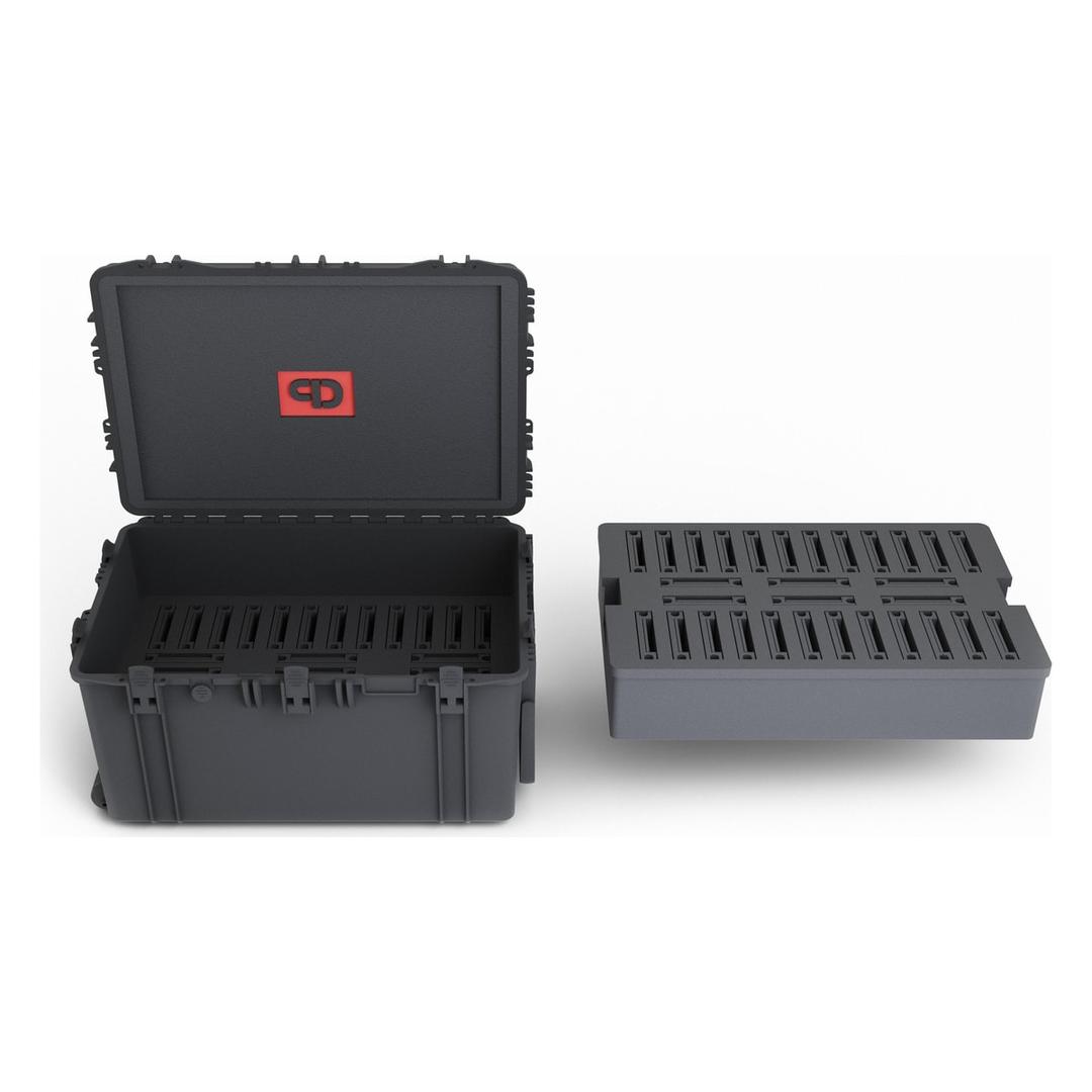 Valise de stockage pour 60 bandes ou disques 3,5 pouces USC XLarge PRODEVICE - Valise de stockage PRODEVICE USC XLarge ouverte, avec un bloc de mousse de séparation sorti