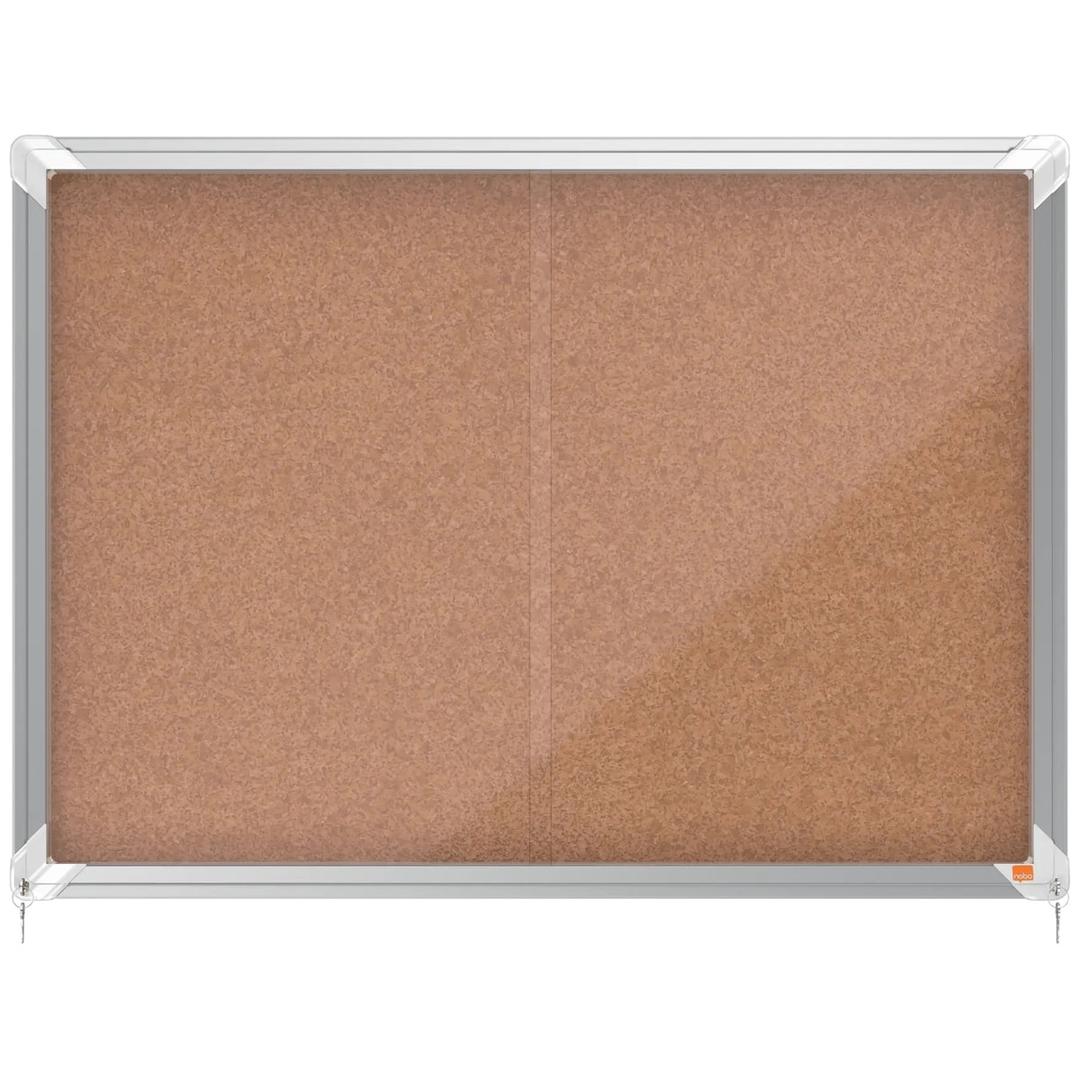 Intérieure, portes coulissantes, fond en liège, 8 x A4 Vitrine d'affichage Premium Plus NOBO - Vitrine d'affichage nobo Premium Plus à portes coulissantes en liège 8 x A4, vue de face