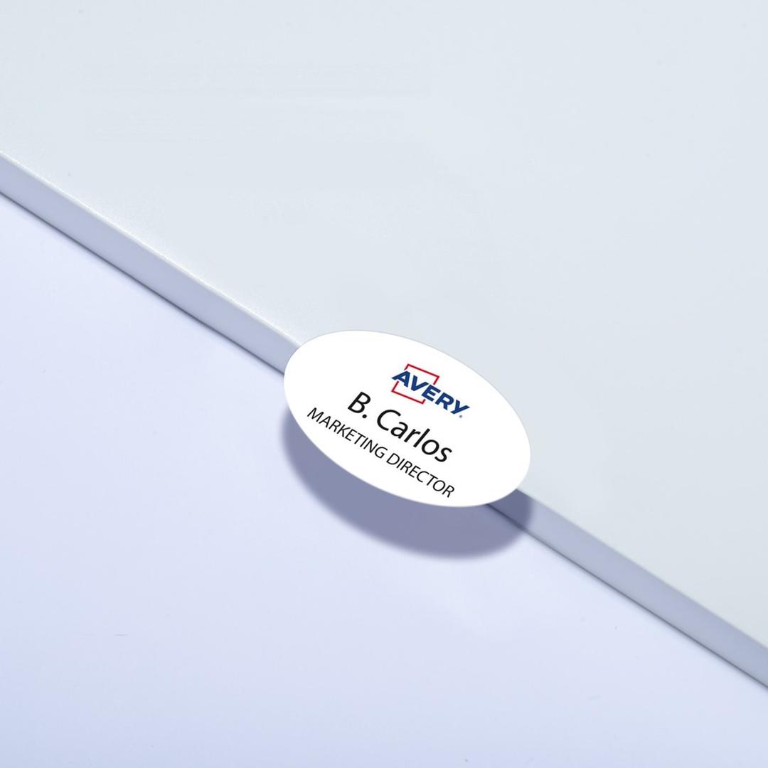 85 x 50 mm, 200 étiquettes Étiquette badge textile laser ovale AVERY - Étiquette badge ovale AVERY 85 x 50 mm imprimée
