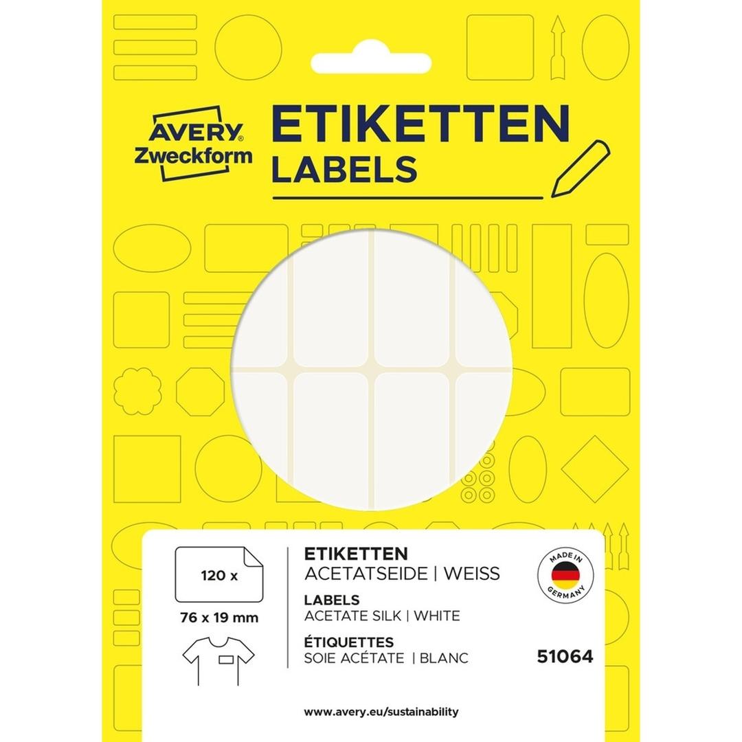 76 x 19 mm, soie d'acétate, 120 étiquettes Étiquette badge à écrire AVERY - Pochette AVERY Zweckform de 120 étiquettes nominatives 76 x 19 mm en soie d'acétate