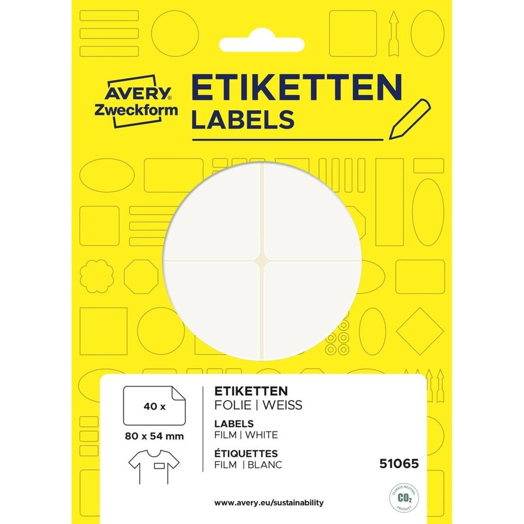 80 x 54 mm, film, 40 étiquettes Étiquette badge à écrire AVERY - Pochette AVERY Zweckform de 40 étiquettes nominatives 80 x 54 mm en film