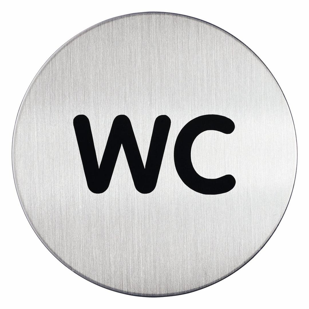 Inox brossé, Ø 83 mm Plaque WC 4907 DURABLE - Plaque WC DURABLE 4907 ronde en inox brossé, lettres WC noires