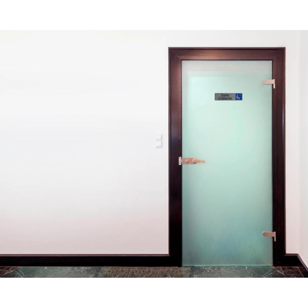 Aspect aluminium brossé, 165 x 44 mm Plaque Salle d'attente adhésive 67167E EXACOMPTA - Plaque Salle d'attente EXACOMPTA collée sur une porte vitrée