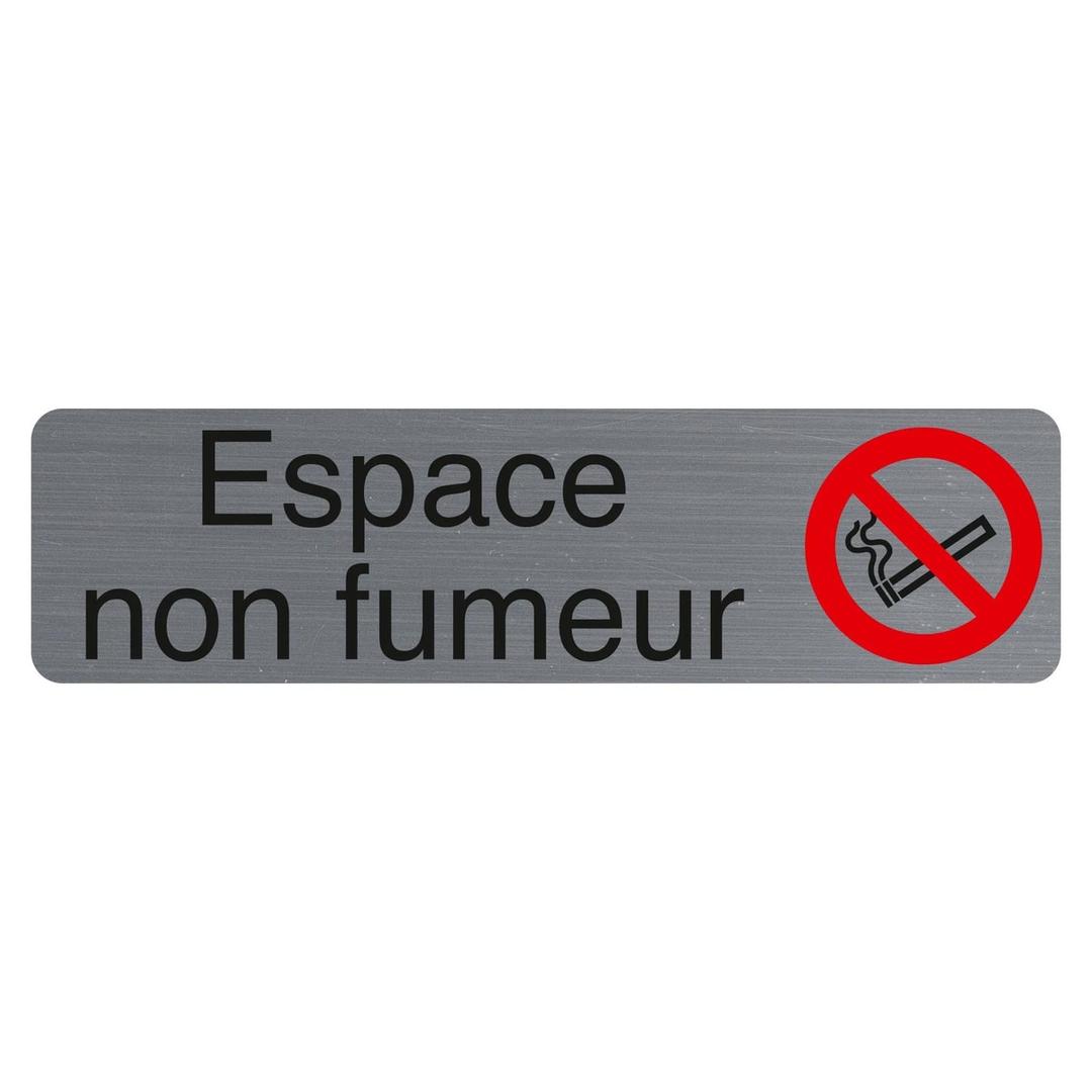 Aspect aluminium brossé, 165 x 44 mm Plaque Espace non fumeur adhésive 67174E EXACOMPTA - Plaque adhésive Espace non fumeur EXACOMPTA 67174E, cigarette barrée rouge