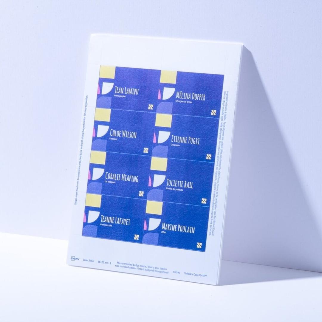 55 x 86 mm, 200 cartes Carte badge imprimable AVERY - Planche de cartes badge AVERY 55 x 86 mm imprimée