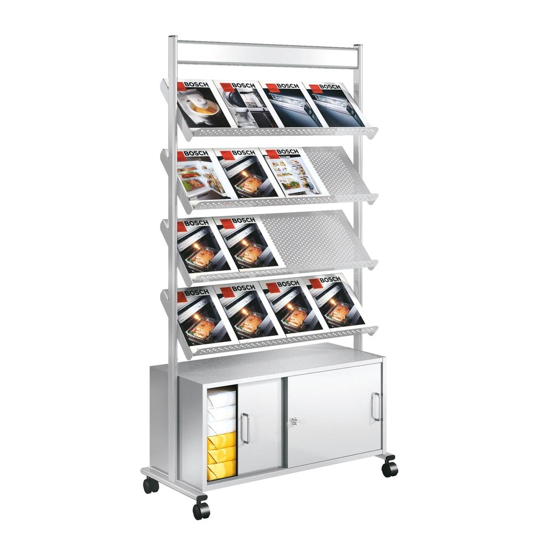 16 cases A4, armoire verrouillable, sur roulettes Présentoir documentation Artline KERKMANN - Présentoir documentation kerkmann Artline 16 cases A4 avec armoire à portes coulissantes