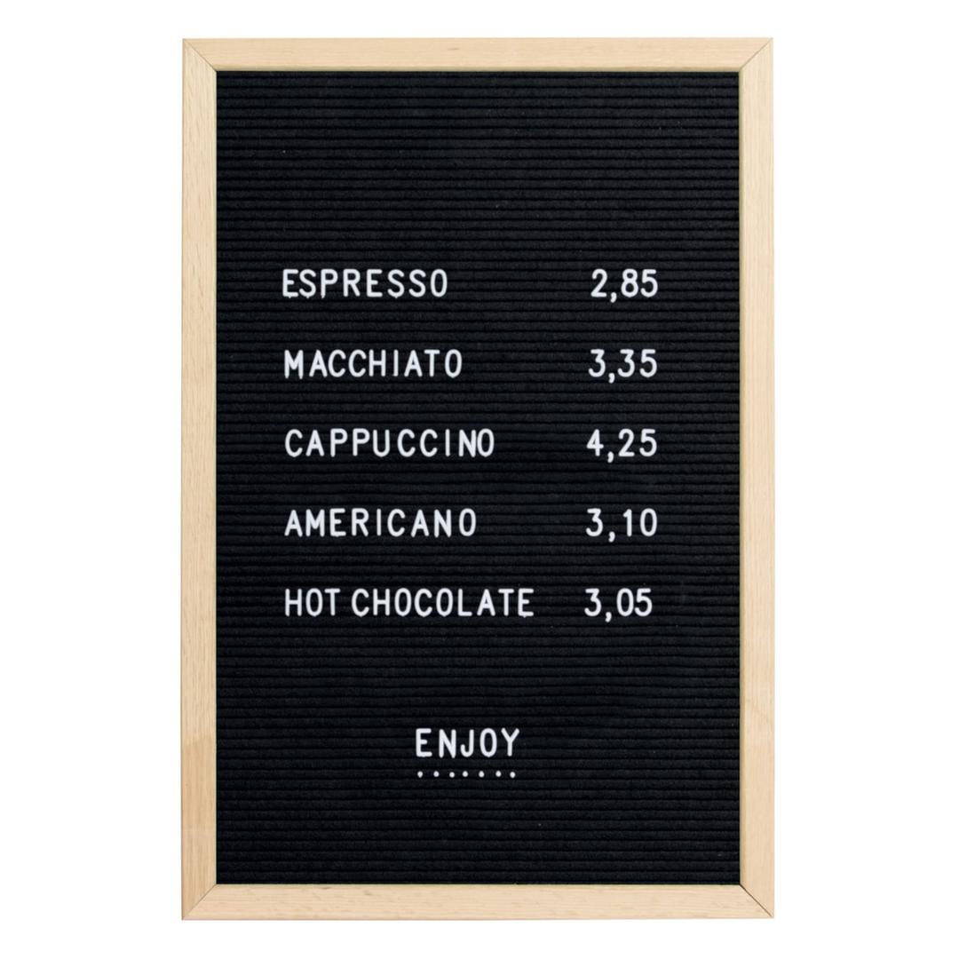 Feutre, cadre en bois massif, 400 x 600 mm Letter board SECURIT - Letter board Securit en feutre à cadre en bois massif, 400 x 600 mm, avec un menu de café