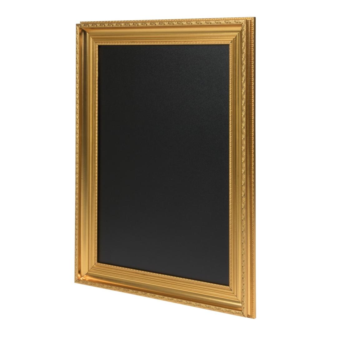 Cadre doré, 630 x 835 mm Tableau craie GOLD BOARD SECURIT - Tableau craie Securit GOLD BOARD à cadre doré vu de trois quarts