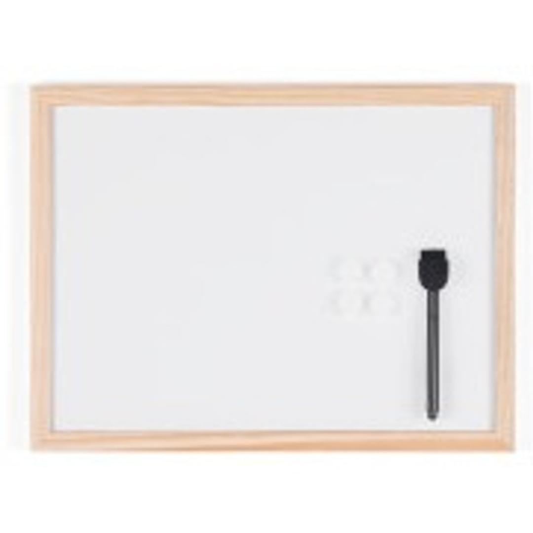 Magnétique, cadre en pin, 400 x 300 mm Tableau blanc Basic BI-OFFICE - Tableau blanc Bi-Office Basic, cadre en pin, avec feutre et aimants
