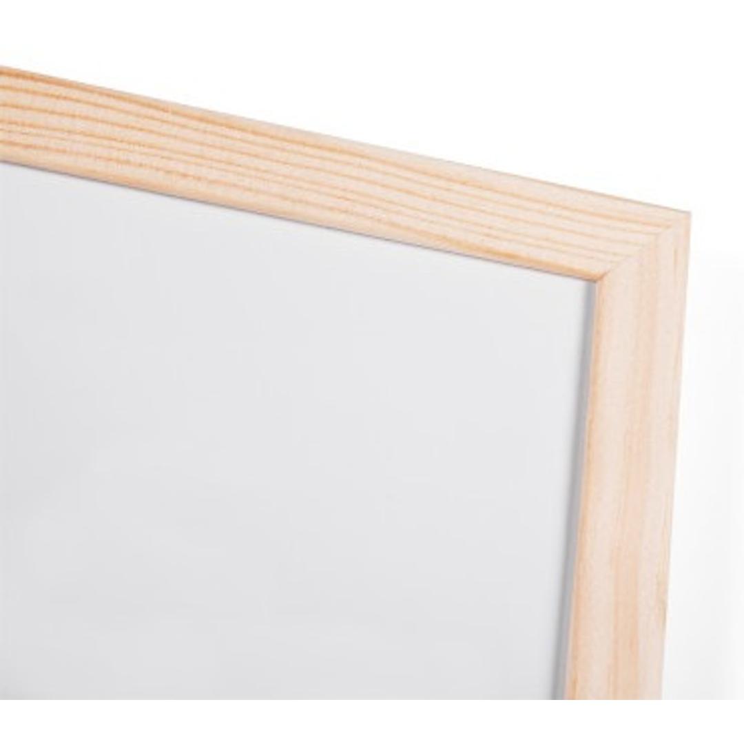 Magnétique, cadre en pin, 400 x 300 mm Tableau blanc Basic BI-OFFICE - Angle du cadre en pin du tableau blanc Bi-Office Basic