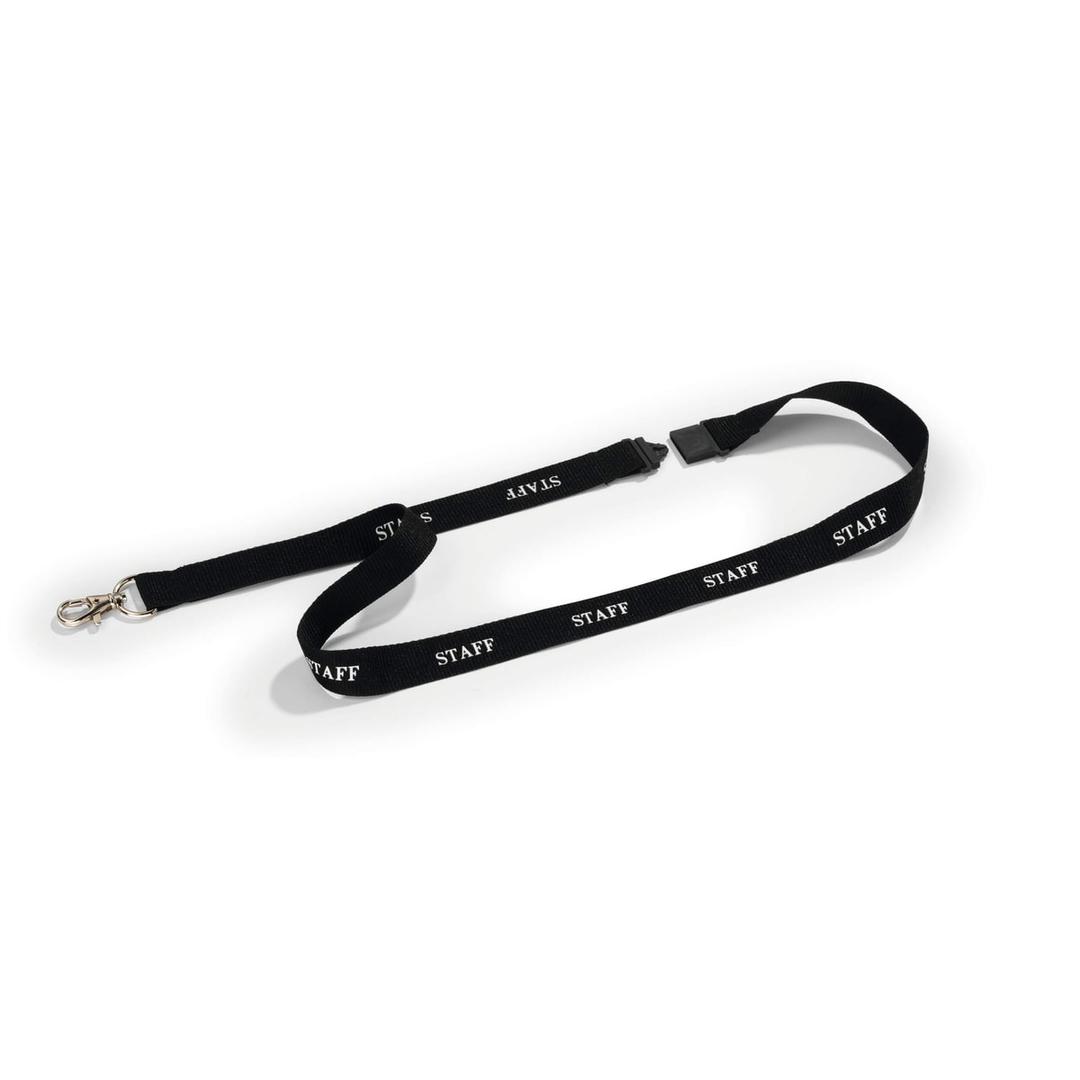 Noir, fermeture de sécurité, 440 x 20 mm, lot de 10 Lanière badge STAFF DURABLE - Lanière badge STAFF DURABLE noir, impression blanche