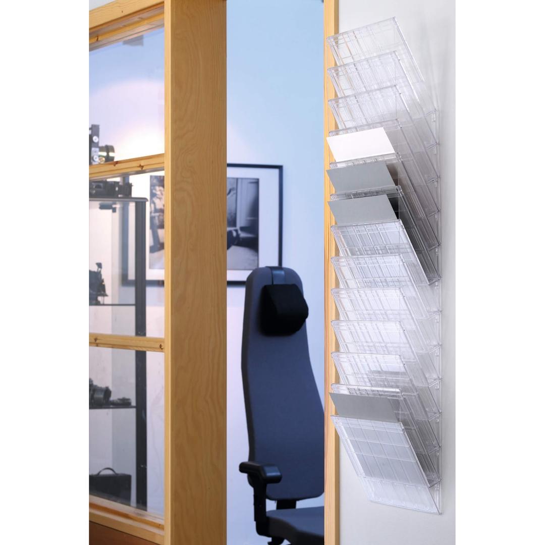 Trieur mural FLEXIBOXX DURABLE A4 paysage, 12 compartiments, transparent, fixé au mur d'un bureau
