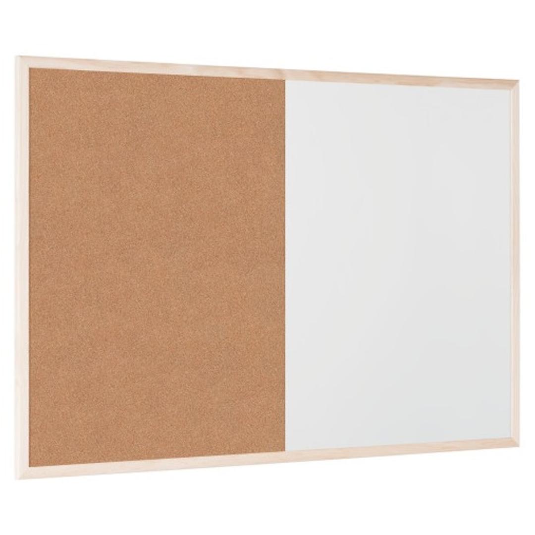 Magnétique, cadre en pin, 400 x 300 mm Tableau blanc et liège Basic BI-OFFICE - Tableau blanc et liège Bi-Office Basic, cadre en pin, vu de biais
