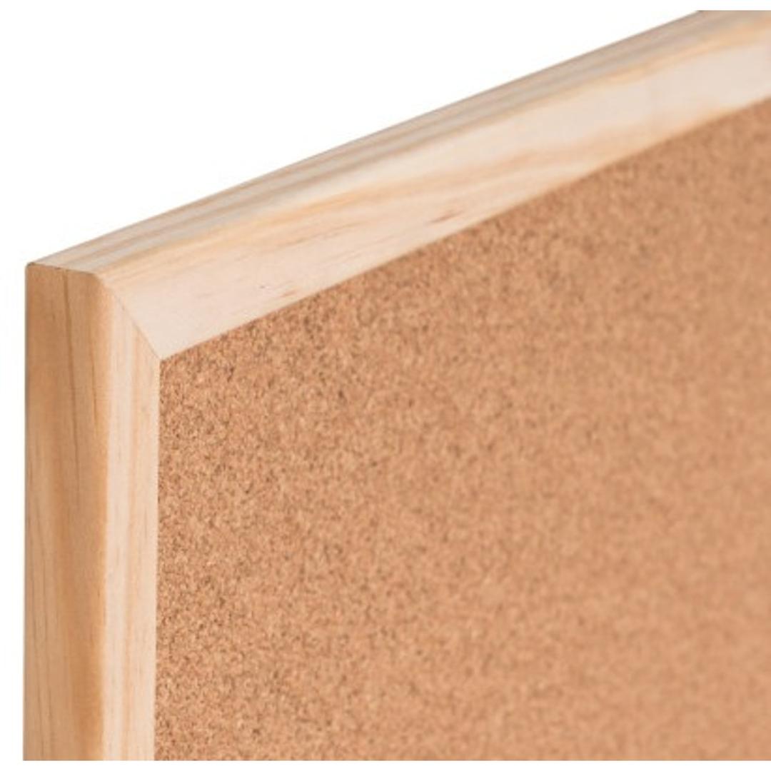 Magnétique, cadre en pin, 400 x 300 mm Tableau blanc et liège Basic BI-OFFICE - Angle du cadre en pin côté liège du tableau Bi-Office Basic