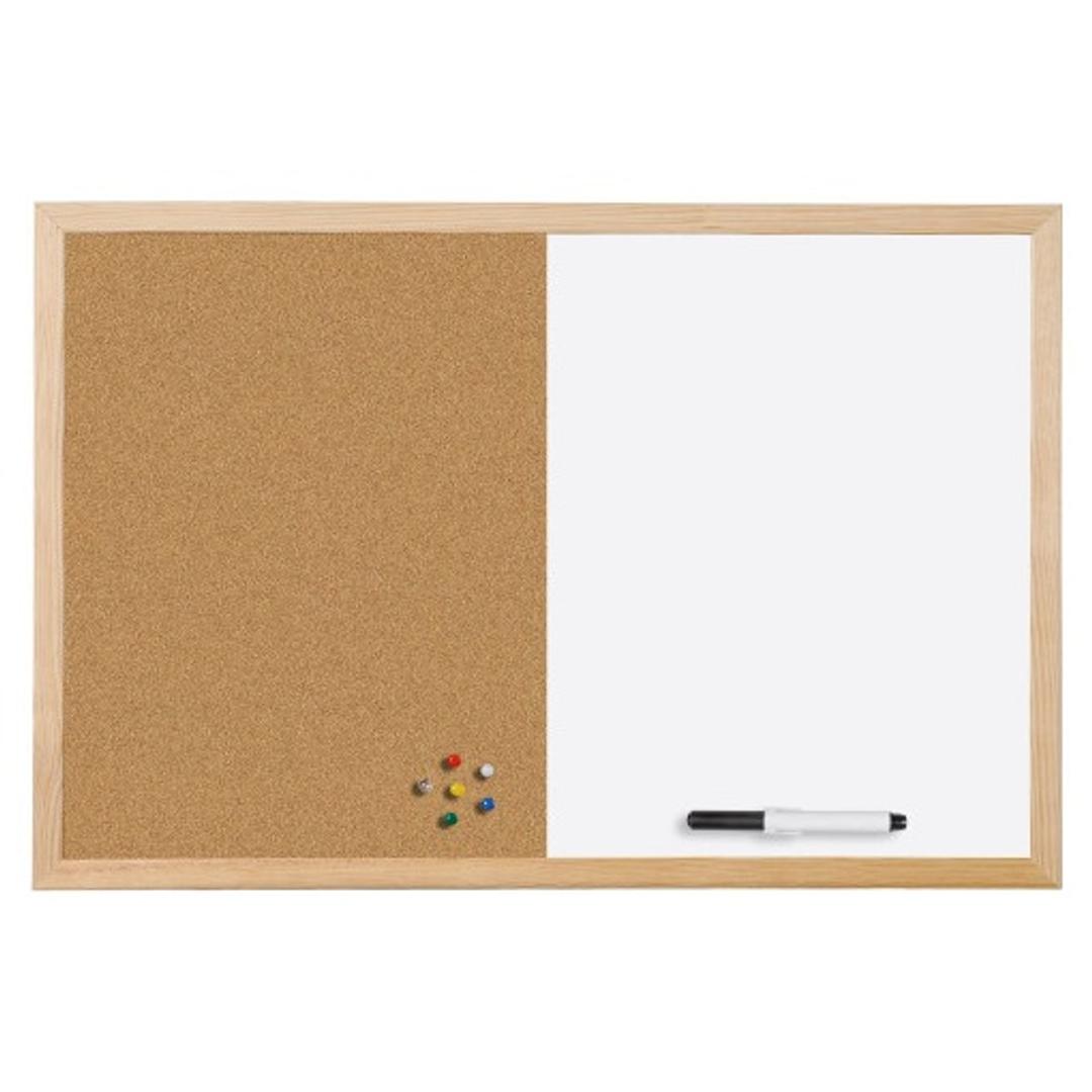 Magnétique, cadre en pin, 400 x 300 mm Tableau blanc et liège Basic BI-OFFICE - Tableau blanc et liège Bi-Office Basic avec punaises et feutre