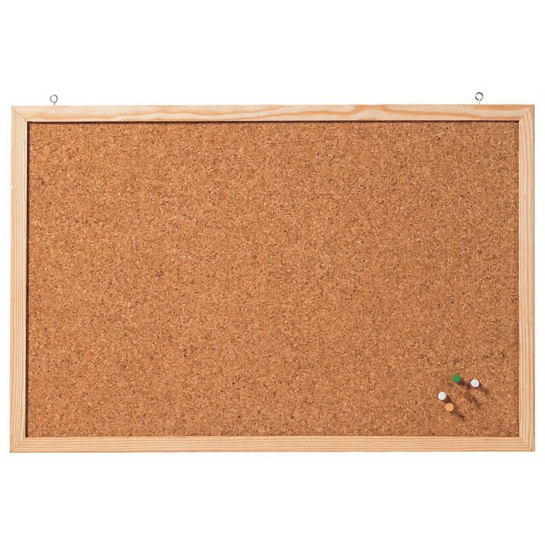 Cadre en pin, 1 000 x 600 mm Tableau en liège Memoboard FRANKEN - Tableau en liège FRANKEN Memoboard à cadre en pin, 1 000 x 600 mm, gros plan sur le liège avec des punaises