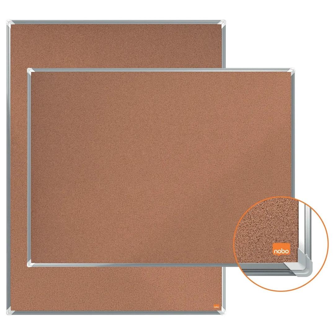 Tableau en liège nobo Premium Plus à cadre aluminium, 900 x 600 mm, en largeur ou en hauteur, détail du coin